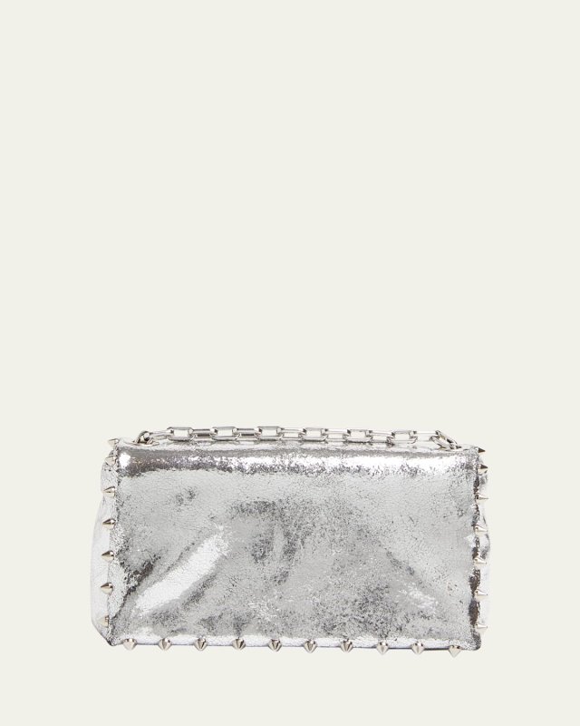 Spike Metallic Leather Pouch Bag